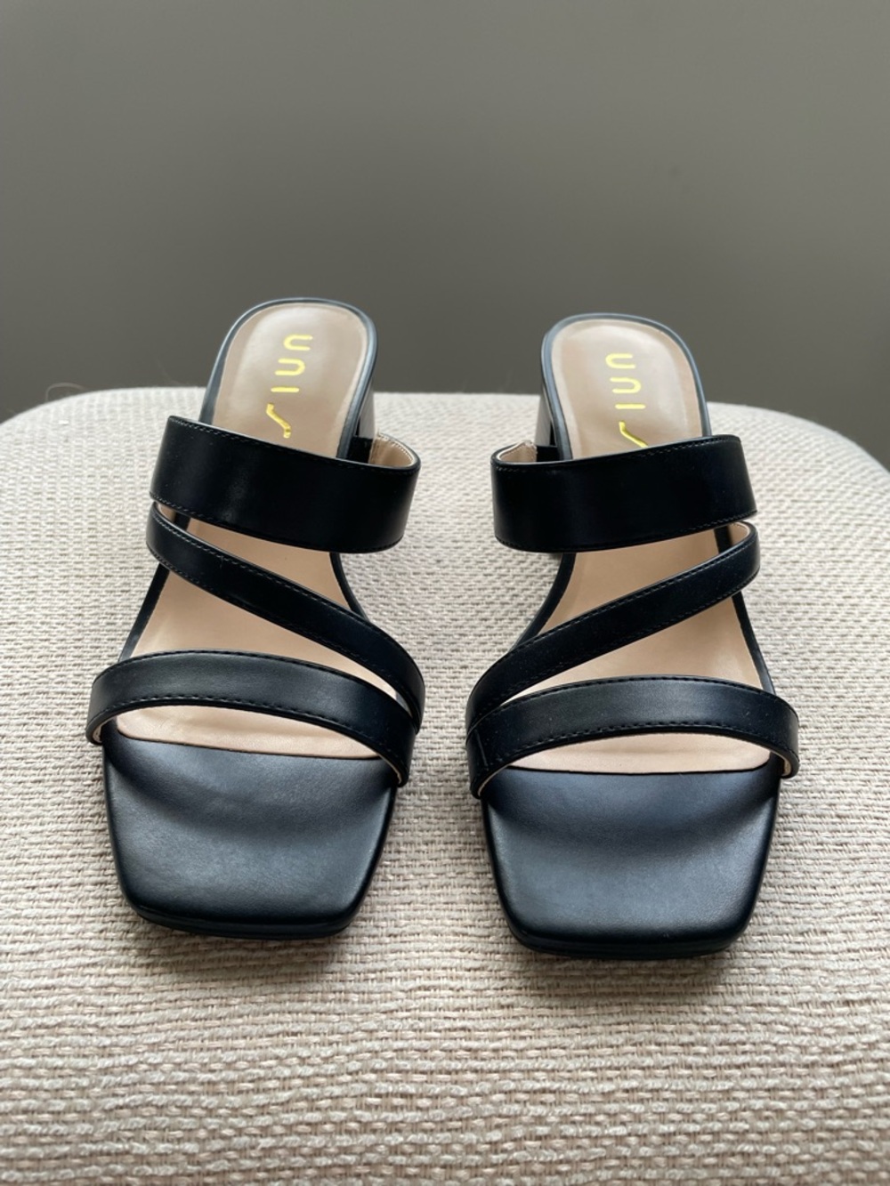 Unisa Black Triple-Strap Block Heel Sandals